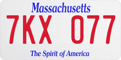 MA license plate 7KX077