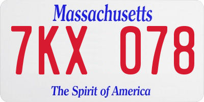MA license plate 7KX078