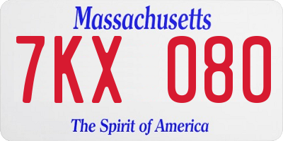 MA license plate 7KX080