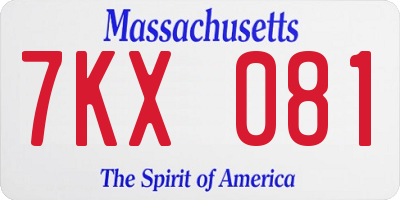 MA license plate 7KX081