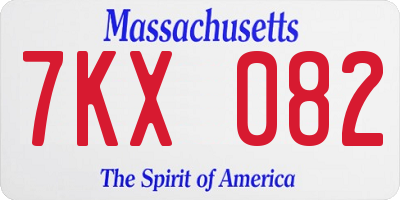 MA license plate 7KX082