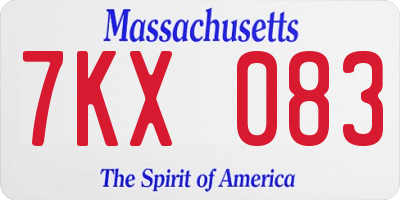 MA license plate 7KX083