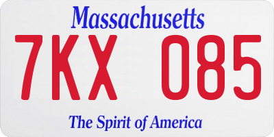 MA license plate 7KX085