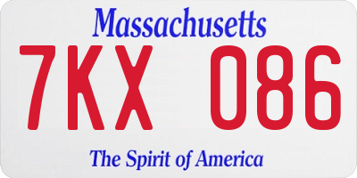 MA license plate 7KX086