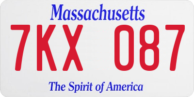 MA license plate 7KX087