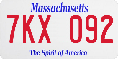 MA license plate 7KX092