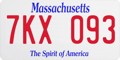 MA license plate 7KX093