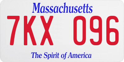 MA license plate 7KX096