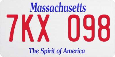MA license plate 7KX098