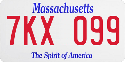MA license plate 7KX099