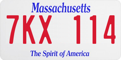 MA license plate 7KX114