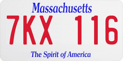 MA license plate 7KX116