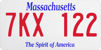 MA license plate 7KX122