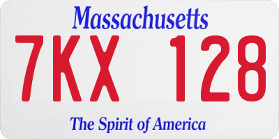 MA license plate 7KX128