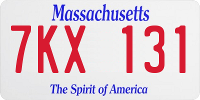 MA license plate 7KX131