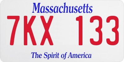 MA license plate 7KX133
