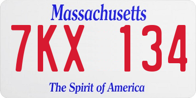 MA license plate 7KX134