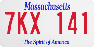 MA license plate 7KX141
