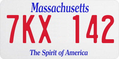 MA license plate 7KX142