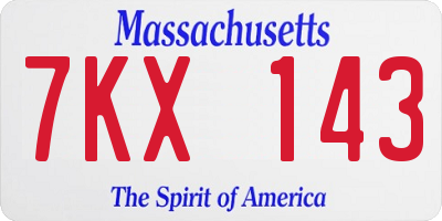 MA license plate 7KX143