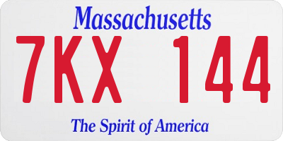 MA license plate 7KX144