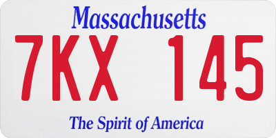 MA license plate 7KX145