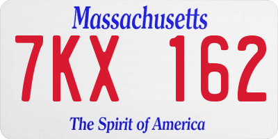 MA license plate 7KX162