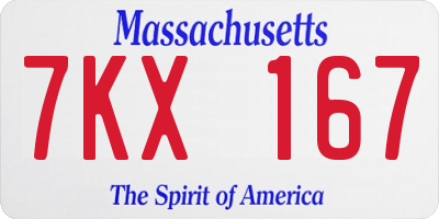 MA license plate 7KX167