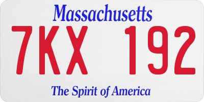 MA license plate 7KX192