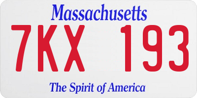 MA license plate 7KX193