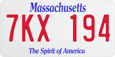 MA license plate 7KX194