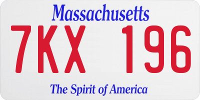 MA license plate 7KX196