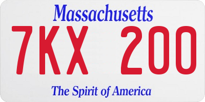 MA license plate 7KX200