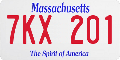 MA license plate 7KX201