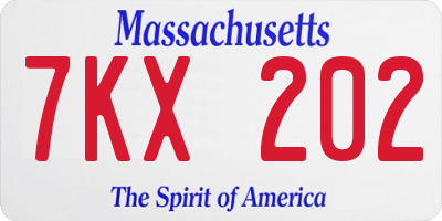MA license plate 7KX202