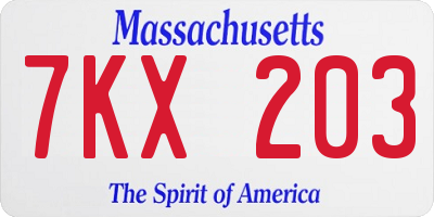 MA license plate 7KX203