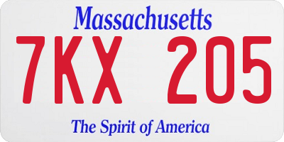 MA license plate 7KX205