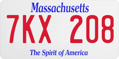MA license plate 7KX208