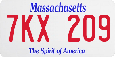 MA license plate 7KX209