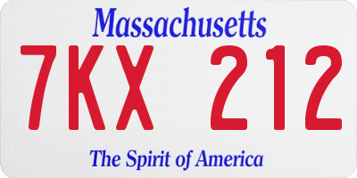MA license plate 7KX212