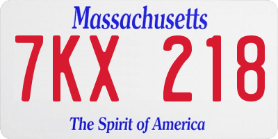 MA license plate 7KX218