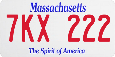 MA license plate 7KX222
