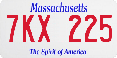 MA license plate 7KX225