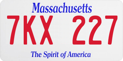 MA license plate 7KX227