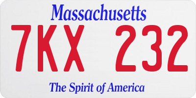 MA license plate 7KX232