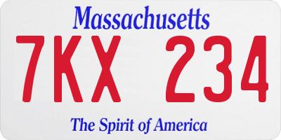 MA license plate 7KX234