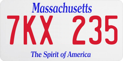 MA license plate 7KX235