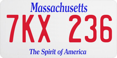 MA license plate 7KX236