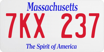 MA license plate 7KX237
