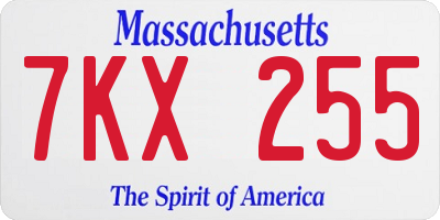 MA license plate 7KX255